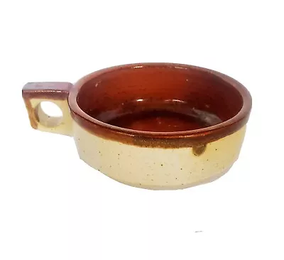 Vintage Beige Stonewear Speckle Pottery Soup Bowl Handle Brown Glazed Cup 4.5  • $19.99