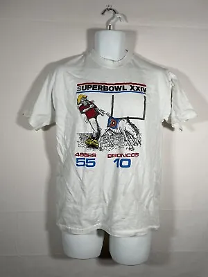 Vintage 90s Rare Super Bowl XXIV Shirt Broncos 49ers Graphic White T Shirt Sz L • $59.99