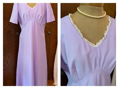 Vtg 70s Lavender Maxi Bridesmaid Prom Dress Gown Wedding Prairie Cottage Core • $33.80