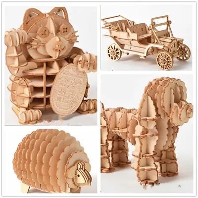 3D Wooden Car Animal Puzzle Jigsaw Woodcraft Kit Toy DIY Self-Assembly Model • £6.29