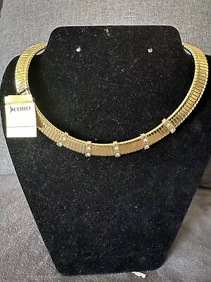 Vintage Coro Omega Necklace. Gold Tone W Rhinestones. Original Tag Retro  Estate • $50