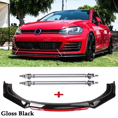 For VW Golf MK5 MK6 MK7 MK7.5 GTI GTD R Front Bumper Lip Splitter + Strut Rods • $109.39