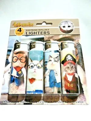 £2.99 • Buy 4 Pack Of Electronic Refillable Lighters Crazy Cat Design