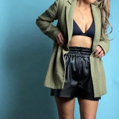$30 • Buy Zara Black Faux Leather Tie Front High Waistline Shorts