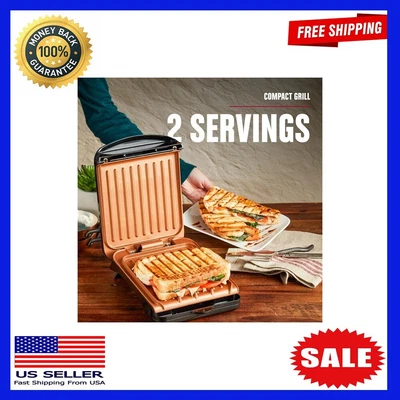 $19.99 • Buy George Foreman Electric Indoor Grill And Panini Press, Black With Copper Plates,