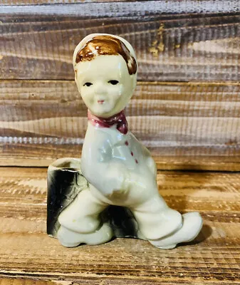 Vintage 1940's Mid Century Hand Painted Boy Walking Whistling Planter 5.75  • $15.99