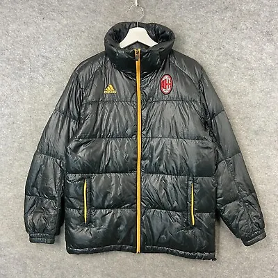 Vintage AC Milan Jacket Mens Small Black Adidas Down Insulated Puffer Coat • £29.99