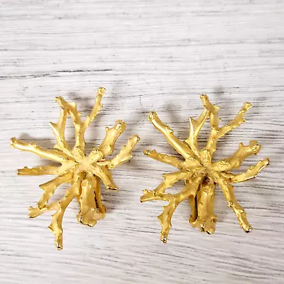 Vintage Bergere Big Gold Clip On Earrings Coral Branches Signed Jewelry Retro • $57.80