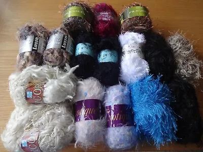 Wool Joblot Fancy Furry Yarns Bundle X 12 Balls For Crafting Knitting • £8.50