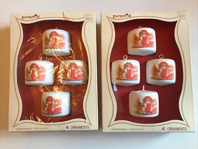 $35 • Buy Vintage Christmas Ornaments 8 Pyramid Satin Sheen Drums Strawberry Shortcake?