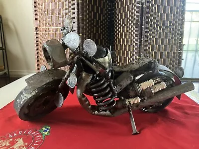 Scrap Metal Art Sculpture Classic Motorcycle Nuts Bolts Welded • $60