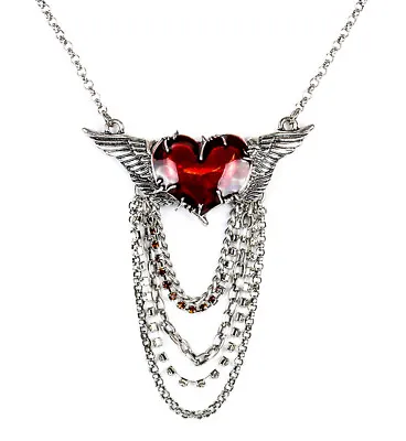 $12.99 • Buy Red Wing Heart Stone Chain Steampunk Necklace Lace Pendant Punk Goth Cyber Rave