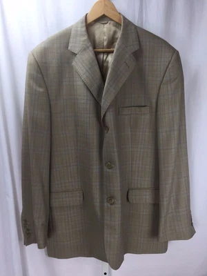 $45 • Buy Dominico Vacca BESPOKE Giovanni Men's Wool 3 Btn Tan Check Jacket Blazer 46L