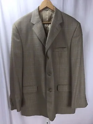 Dominico Vacca BESPOKE Giovanni Men's Wool 3 Btn Tan Check Jacket Blazer 46L • $45