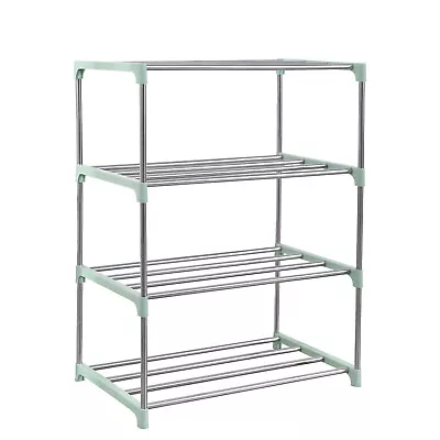 $15.99 • Buy 3-4 Tier Metal Shoe Rack Stackable Cabinet Storage Organiser Stackable Portable