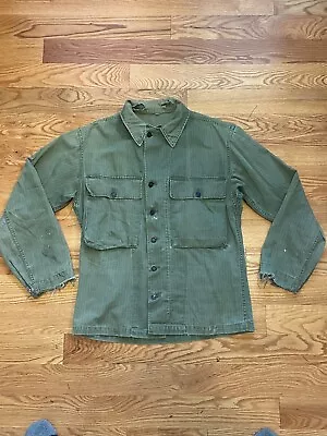 Vintage US WW2 USMC Marine Corps P44 HBT Jacket  Herringbone Twill Large • $190