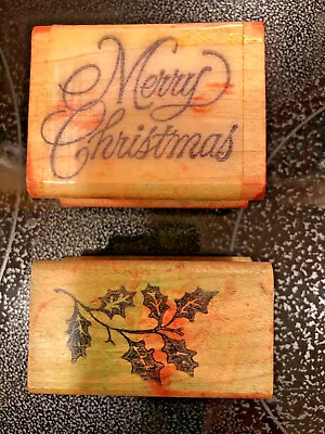 Vintage Rubber Stamps  Merry Christmas + Holly  Rubber Stamp By IMAGE ENCORE '85 • $4.50