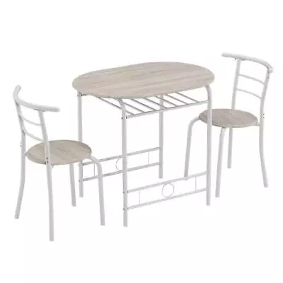 3 PCS Metal Dining Table Set With 2 Chairs Kitchen Furniture Breakfast Oak Grain • $67.90