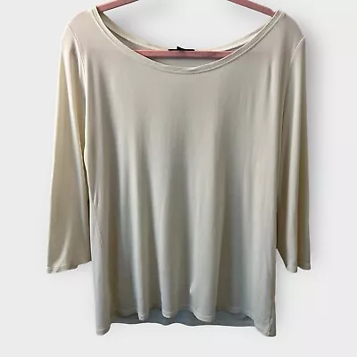 Eileen Fisher Top White 3/4 Sleeve Crew Neck Shirt Size Large • $28