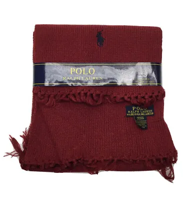Polo Ralph Lauren Men's Blended Wool Classic Logo Scarf Burgundy One Size • $19.99