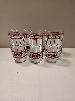 Coca Cola Drinking Glasses VINTAGE TIFFANY STYLE Mosaic Stained Glass~Set Of 7 • $35