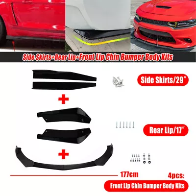 Black Side Skirt+Rear Lip+Front Bumper Splitter For Honda Civic 2005+ UK • £54.95