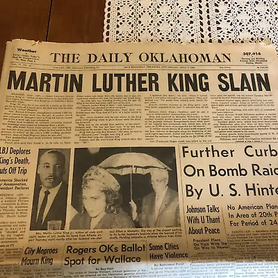 Martin Luther King Assassination April 5 1968 Daily Oklahoman Vintage Newspaper • $199.95