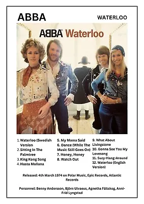 Fab ABBA Waterloo 50th Anniversary Poster Print A3 Voyage Eurovision Song Gold • £15