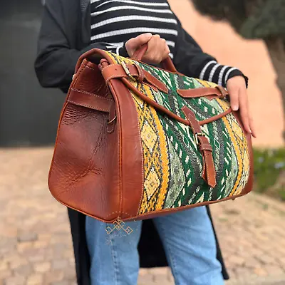 Kilim Travel Bag Victorian Carpet Bag Mary Poppins Vintage Leather Weekender • $155.99