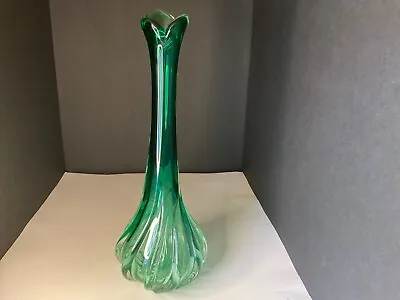 VTG Val St.LAMBERT  Vase Mint Green TO Emerald GREEN Glass 16 Large • $119