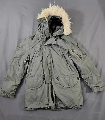 Olive Green Military Parka Coat Extreme Cold Weather Hood Type N-38 Men's Small • $99.88