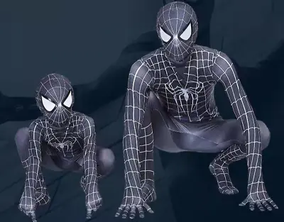 Kids Adult Mens Black Venom Spiderman Tights Cosplay Costume Lycra Zentai Suit - • £6.60