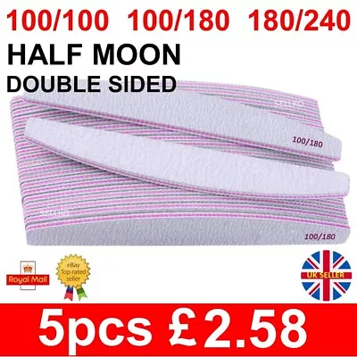 Nail Files 100/180/240 Grit Half Moon Emery Board Buffer File Diamond Curve Set • £0.99