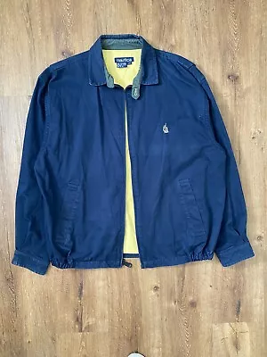 Vitnage 1990s Blue Nautica Size Large Full Zip Retro Jacket With Yellow Liner • $15