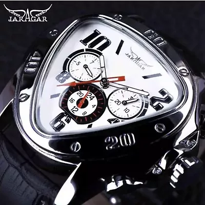 Jaragar Mens  BIG 45mm  Luxury Triangle Watch Genuine Leather Band. Great Gift • $37