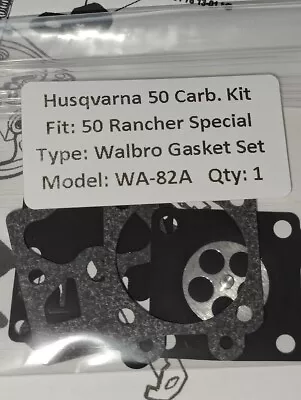 Husqvarna 50 & Rancher 50 & Special 50 Gasket Set For Walbro Carb WA-82A Series • £7.45
