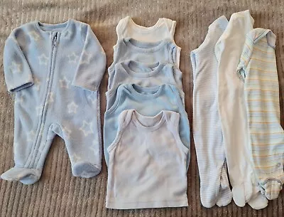 £1.99 • Buy Newborn Boys Sleepsuit Babygro Vest Bundle X 9 Items. Fleece Blue