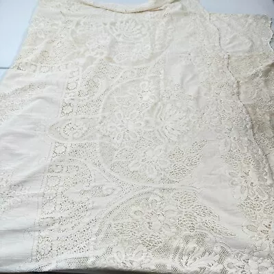 Vintage Quaker Lace Tablecloth Cream Floral Sheet Cotton • $37