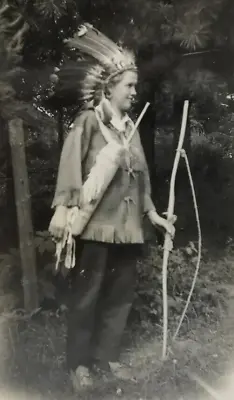 Vtg Photograph Snapshot Girl Native American Costume Bow Arrow 1940s • $24.99