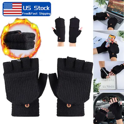 Knitted Convertible Mittens Flap Fingerless Gloves Thermal Winter Wool Men Women • $7.08