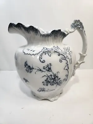 W H Grindley Co Antique Pitcher Blue On White Champion Pattern 1880 To 1914 • $64.99