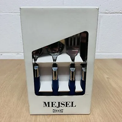 Vintage IKEA MEJSEL Flatware 24 Piece Cutlery Set Blue Frosted Handles Stainless • £39.95