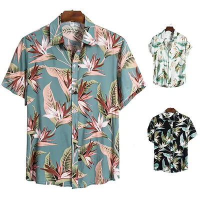 Mens Hawaiian Shirts Short Sleeve Beach Shirt Holiday Summer Floral Aloha Shirts • £11.75