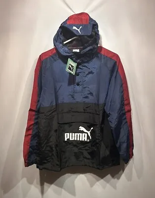 PUMA Jacket Mens Medium Windbreaker 1/4 Button Wind Cell Warmup Running Hooded • $24