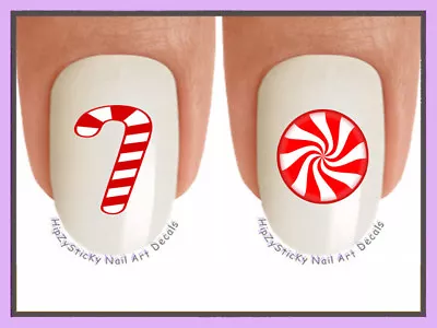 Nail Art HOLIDAY Christmas Peppermint Candy Cane WaterSlide Nail Decal Transfers • $3.99