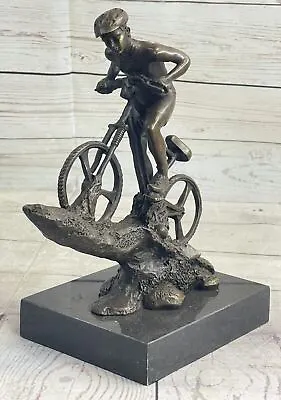 $599 • Buy Bronze Bicycle Sculpture Bike Rider Hand Made Art Deco Abstract Cast Metal Sale