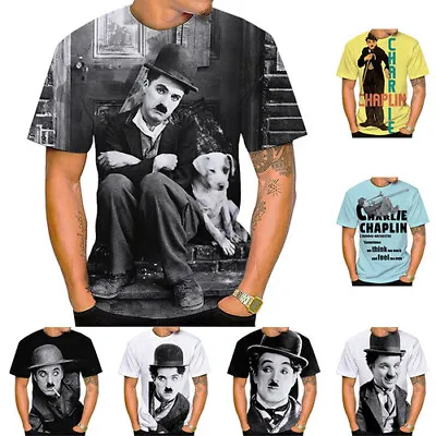 Charlie Chaplin Streetwear 3D Womens/mens Short Sleeve T-Shirt Casual Tops Tee • £10.79