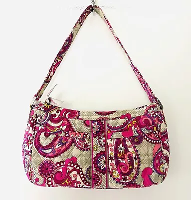 Vera Bradley Paisley Meets Plaid Medium Single Strap Pink & Gray Shoulder Bag • $20