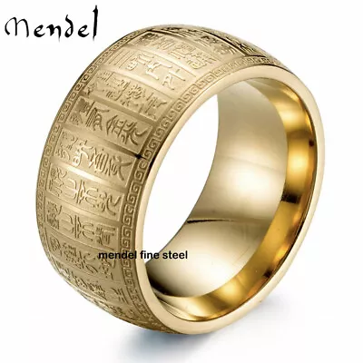 MENDEL 10k Mens Gold Plated Stainless Steel Buddhist Amulet Ring Size 6 8 9-12 • $14.99