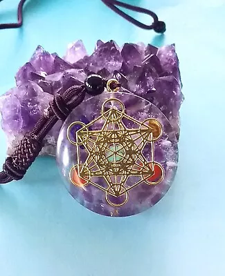 Metatron Pendant Orgone AMETHYST Pendant With METATRON Mandala And CHAKRA STONE • $11.88